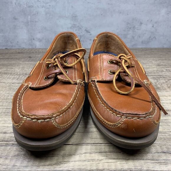 BASS MEN'S 2-EYE BOAT SHOES SIZE: 9.5~COLOR: TAN - Picture 3 of 8